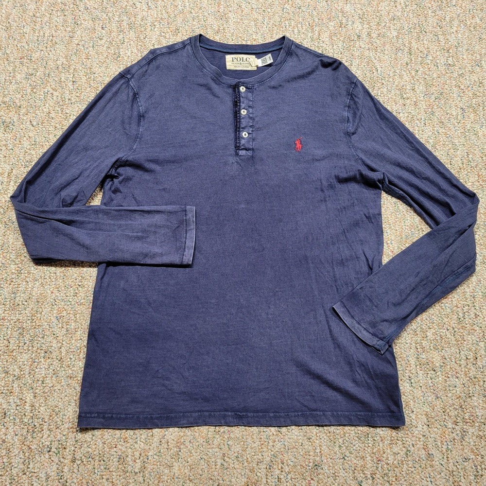 Denim & Supply Ralph Lauren Henley Mens Medium Blue Slub Cotton Long Sleeve